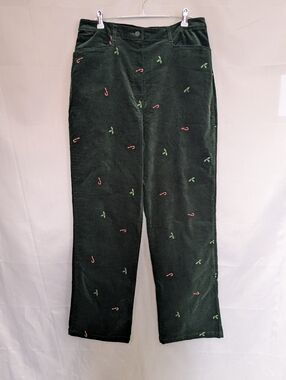 Vintage Tabi Christmas Embroidered Green Pincord Pants 14